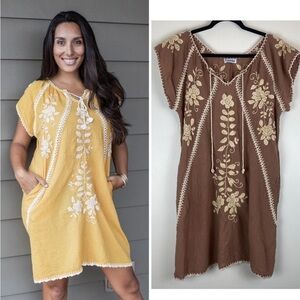 Siganka Maui Hawaii Dreamcatcher Floral Embroidered Boho Dress S/M
